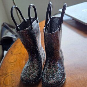 Western Chief Kids Girl Waterproof Rubber Black Glitter Rain Boots SZ 5 child